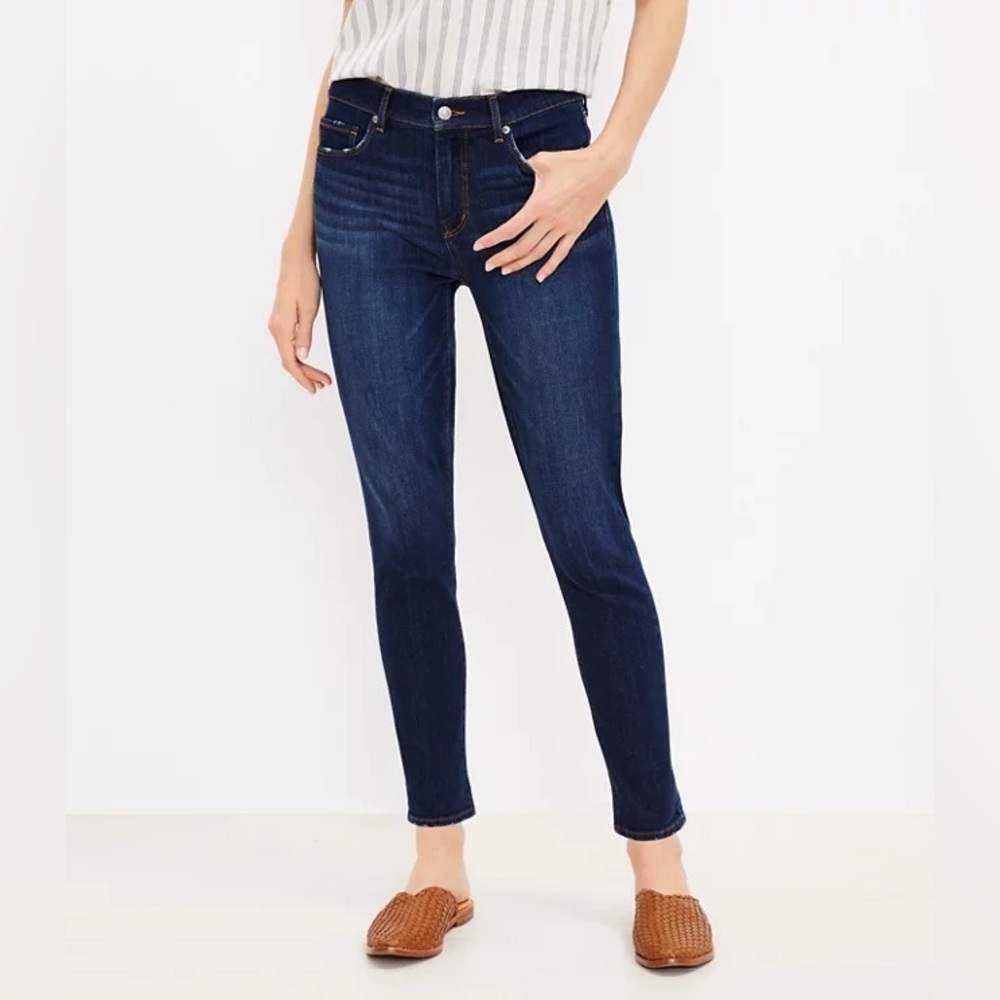 00P LOFT Skinny Stretch Dark Wash Blue Jeans Ann Taylor Petite Sale Price